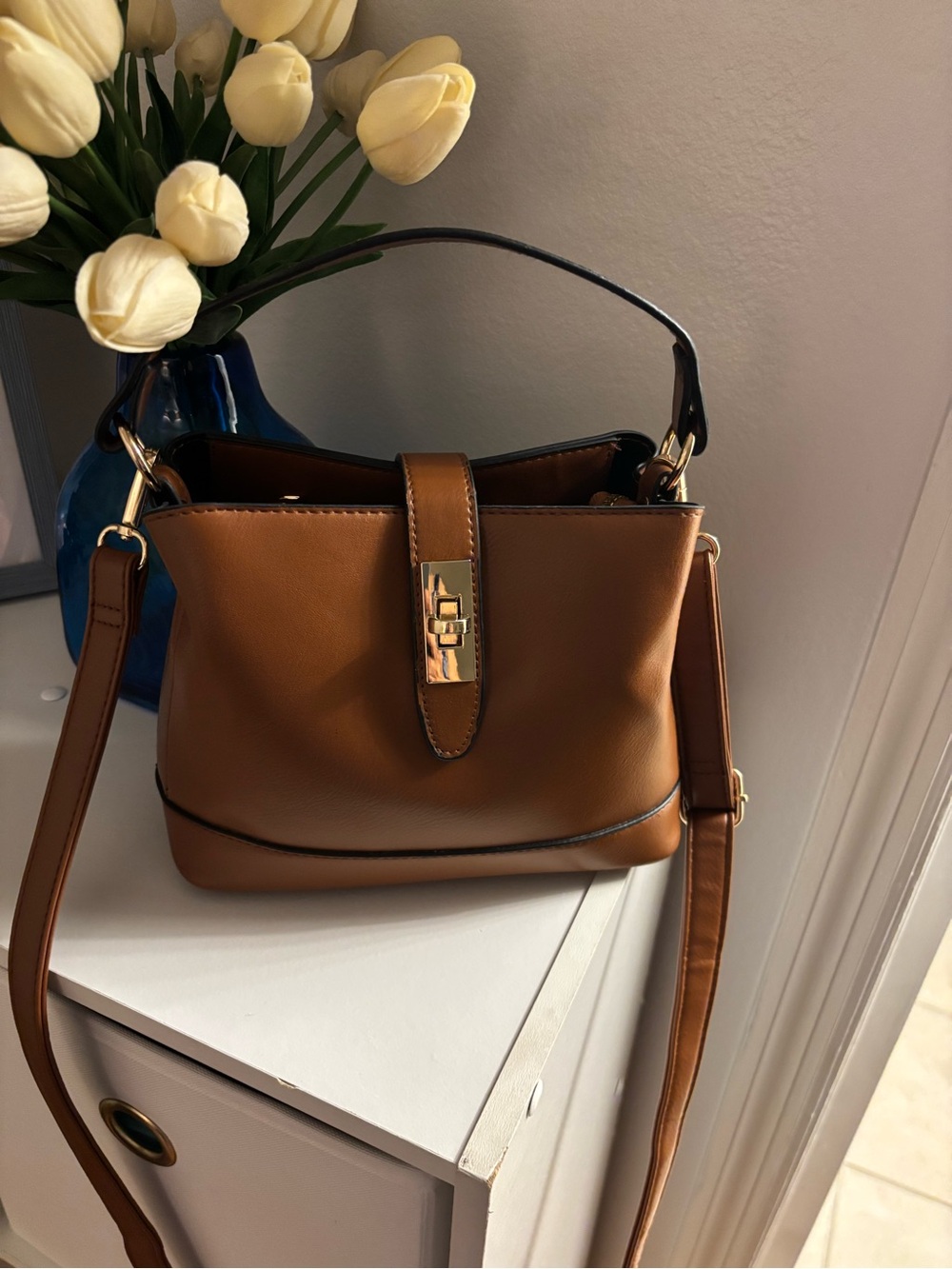 Structured Brown Women's Tote Bag with Gold Hardware